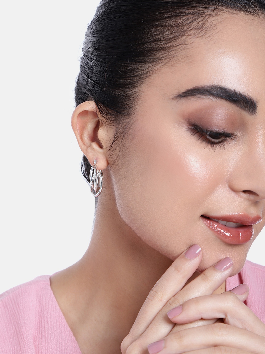 

Estele Rhodium-Plated Circular Hoop Earrings, Silver