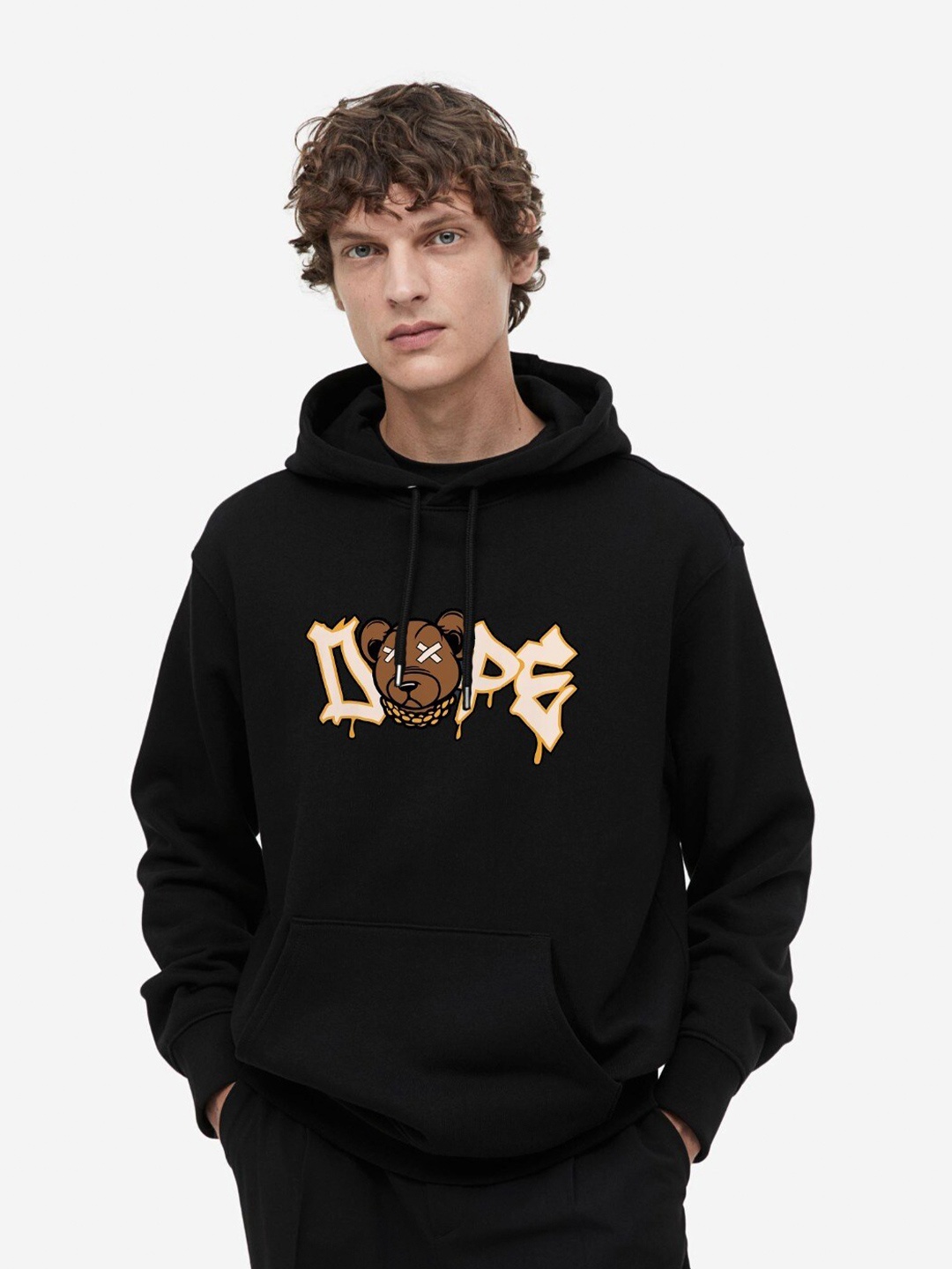 

MISCHIEF MONKEY Typography Printed Hooded Pullover Sweatshirt, Black
