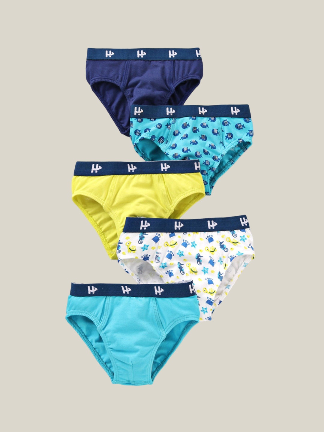 

Honeyhap Boys Pack Of 5 Printed Pure Cotton Hipster Briefs, Yellow
