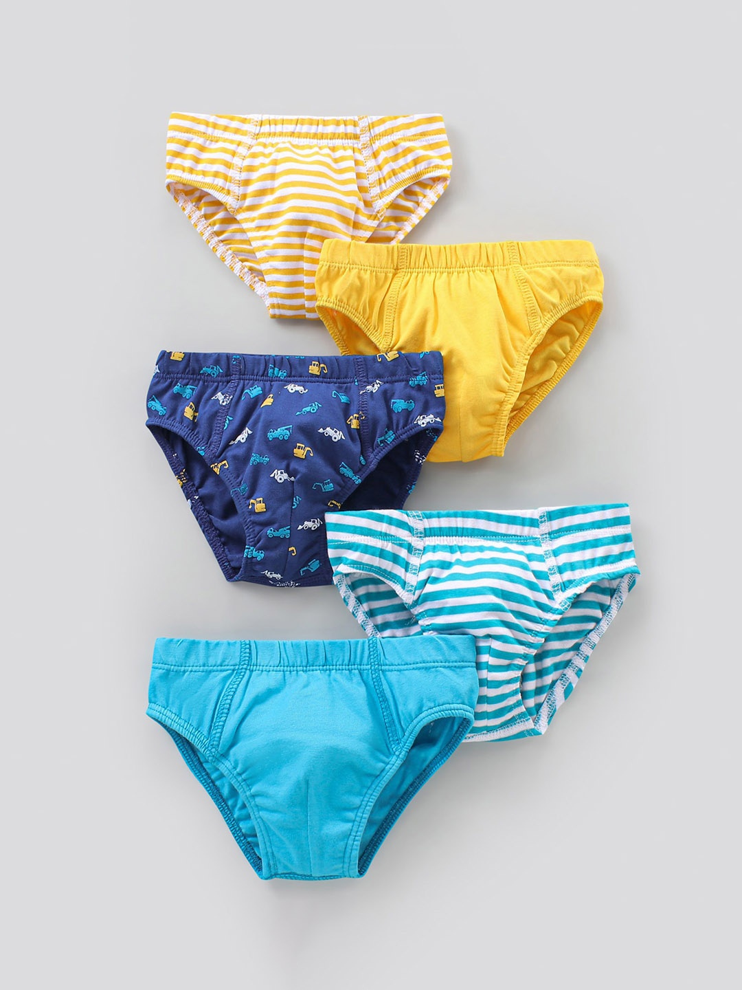 

Honeyhap Boys Pack Of 5 Printed Cotton Basic Briefs, Blue