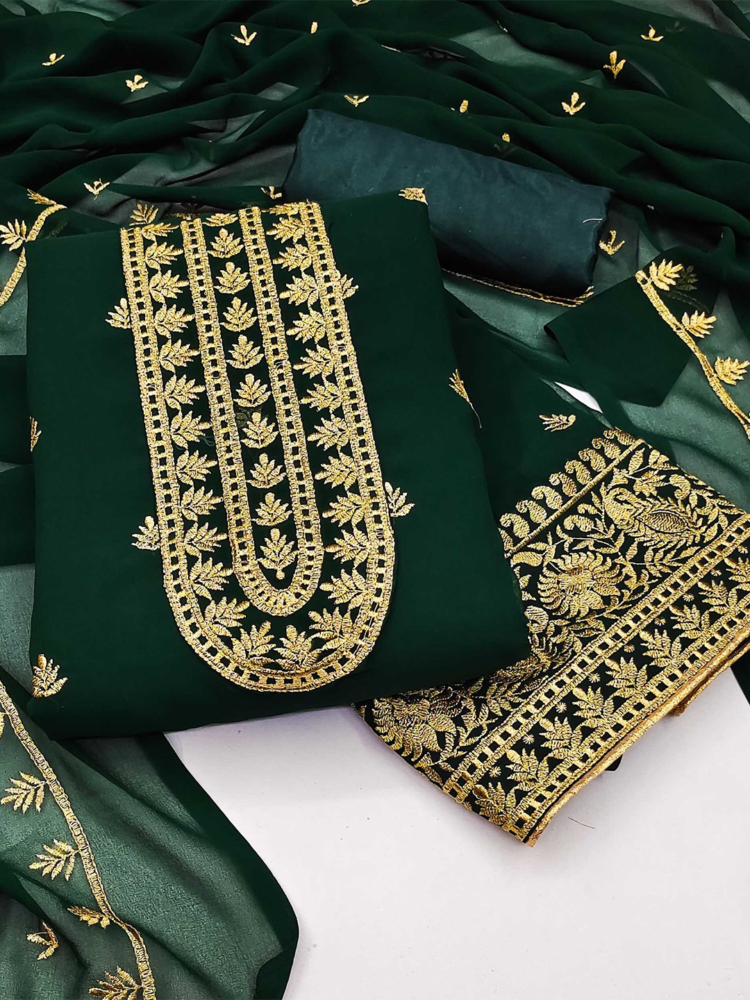 

KALINI Floral Embroidered Unstitched Dress Material, Green