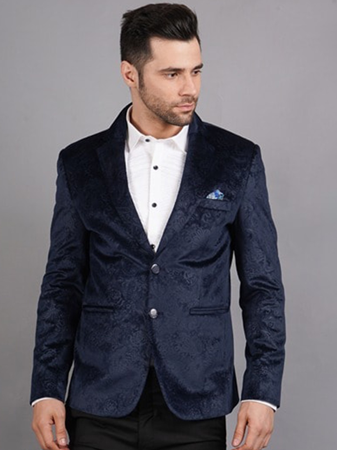 

Soniya g Single Breasted Notched Lapel Collar SuedeBlazer, Navy blue