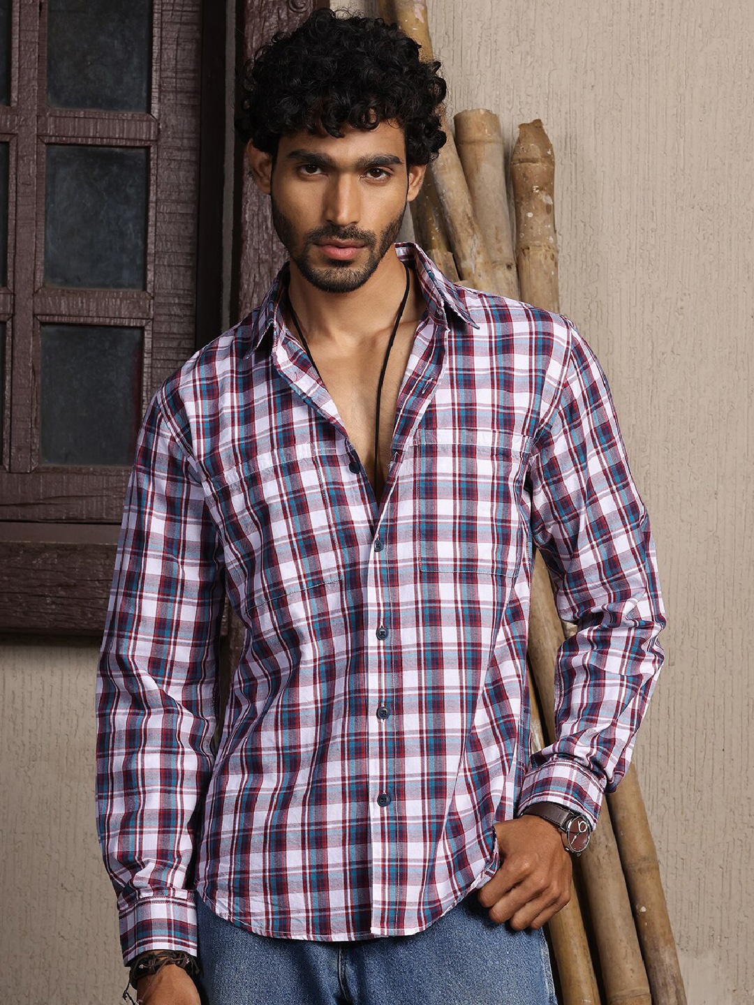 

Thomas Scott Premium Tartan Checks Opaque Cotton Casual Shirt, White