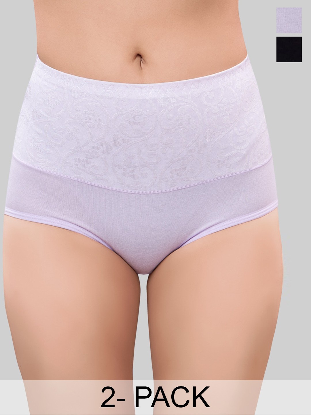 

PLUMBURY Pack Of 2 Self Design Anti-Odour Cotton Tummy Control Hipster Briefs, Black
