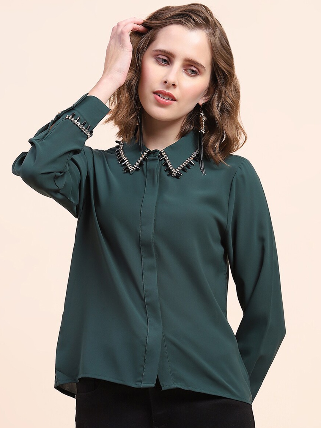 

CAMLA Embellished Long Sleeves Casual Shirt, Green