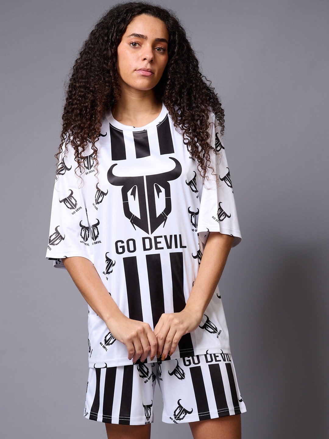 

GO DEVIL Printed Pure Cotton T-Shirt With Shorts, White