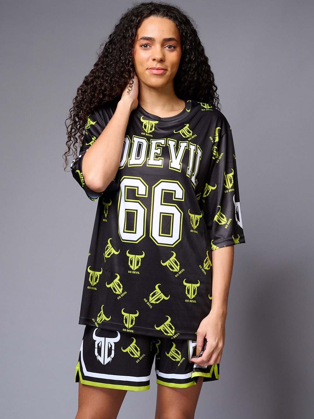 

GO DEVIL Printed Pure Cotton T-Shirt With Shorts, Black