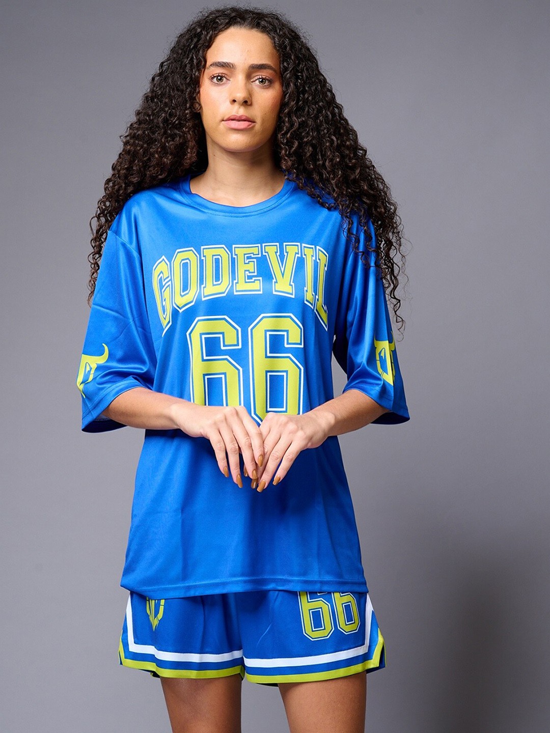 

GO DEVIL Printed Pure Cotton Round Neck T-Shirt With Shorts, Blue
