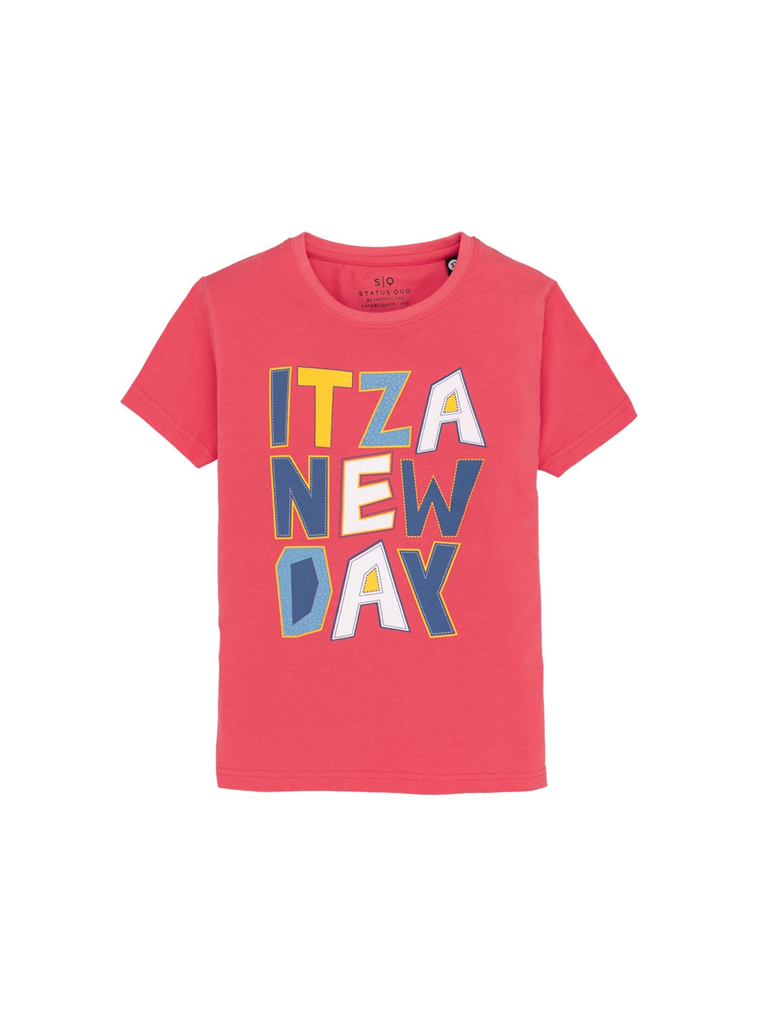 

Status Quo Boys Typography Printed Round Neck Cotton T-shirt, Coral