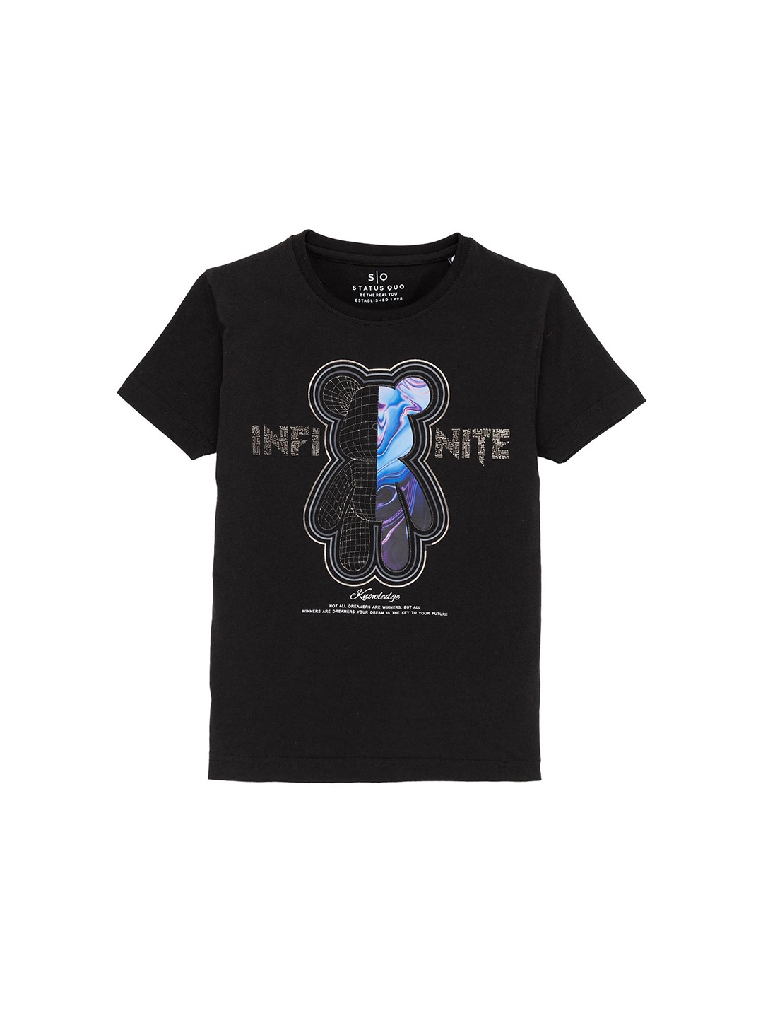 

Status Quo Boys Typography Printed Round Neck Cotton T-shirt, Black
