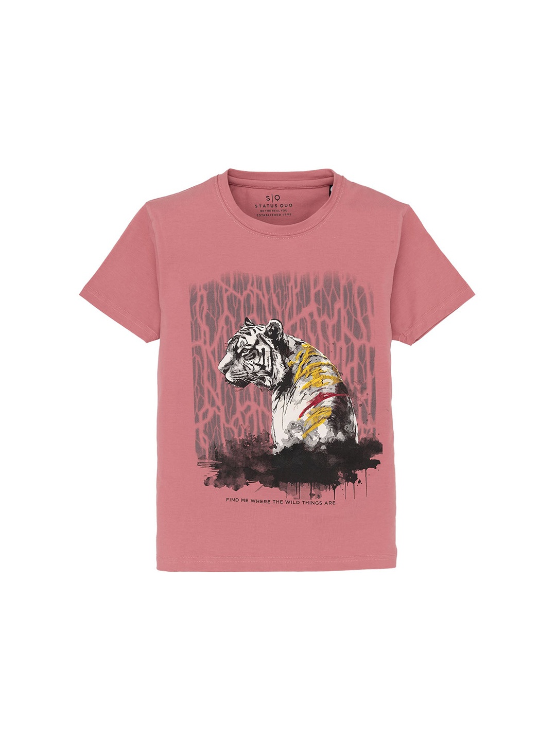 

Status Quo Boys Printed Round Neck Short Sleeves Cotton T-shirt, Coral