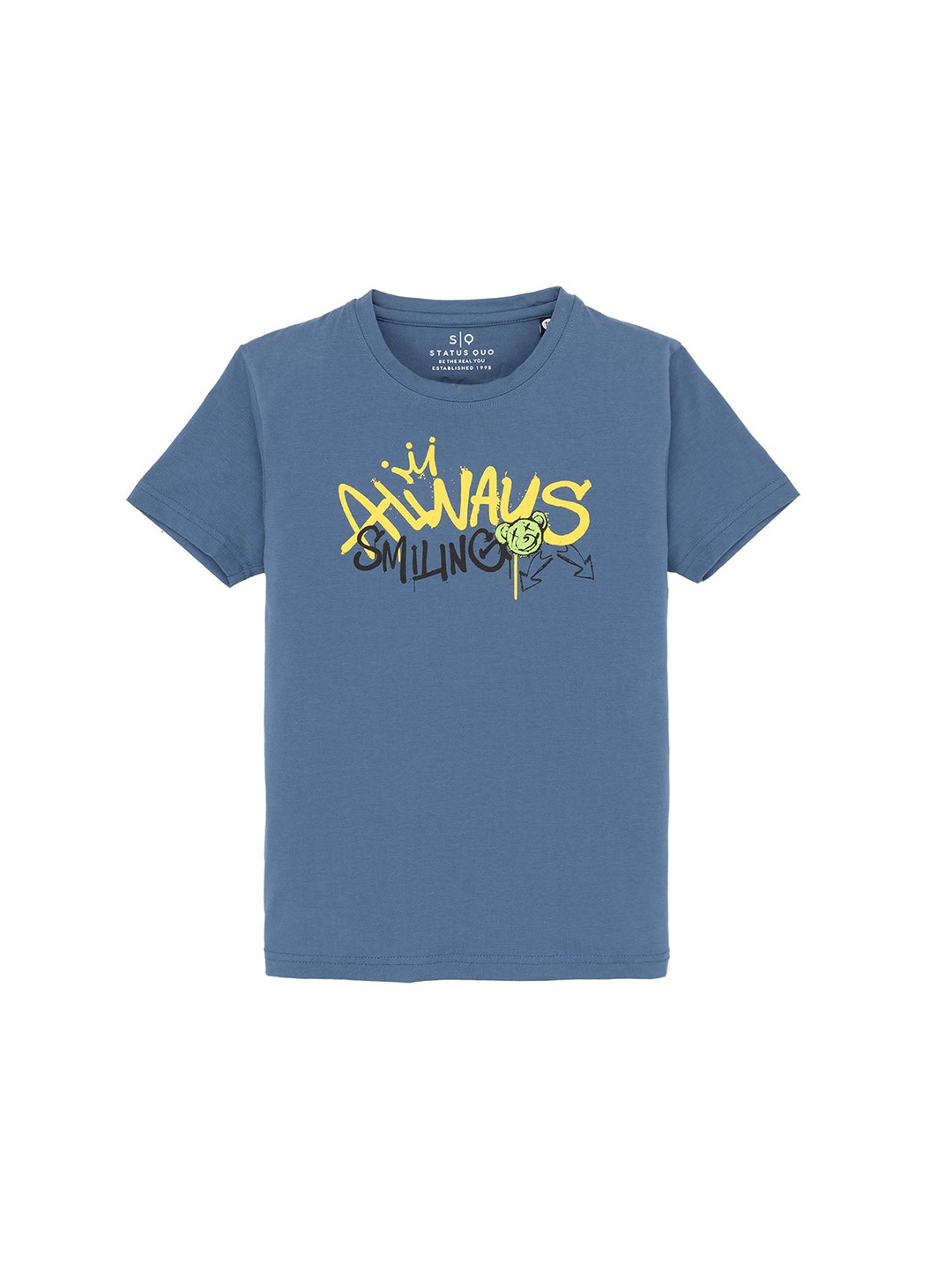 

Status Quo Boys Typography Printed Round Neck Short Sleeves Cotton T-shirt, Blue