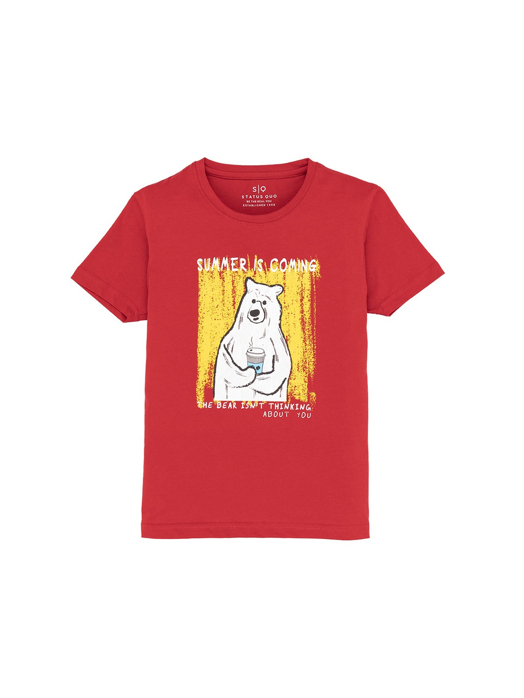 

Status Quo Boys Printed Round Neck Short Sleeves Cotton T-shirt, Red