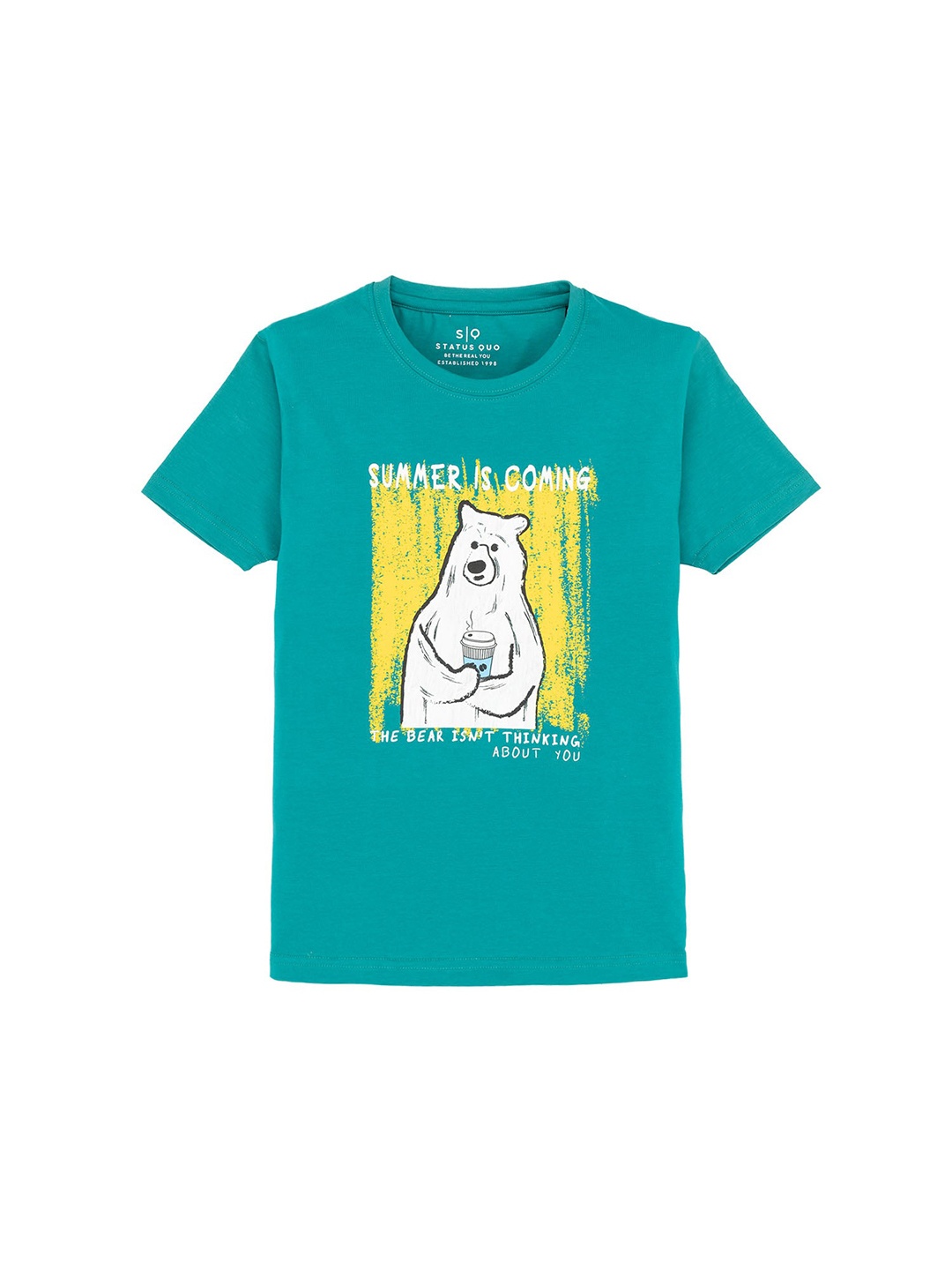 

Status Quo Boys Graphic Printed Round Neck Cotton T-shirt, Green