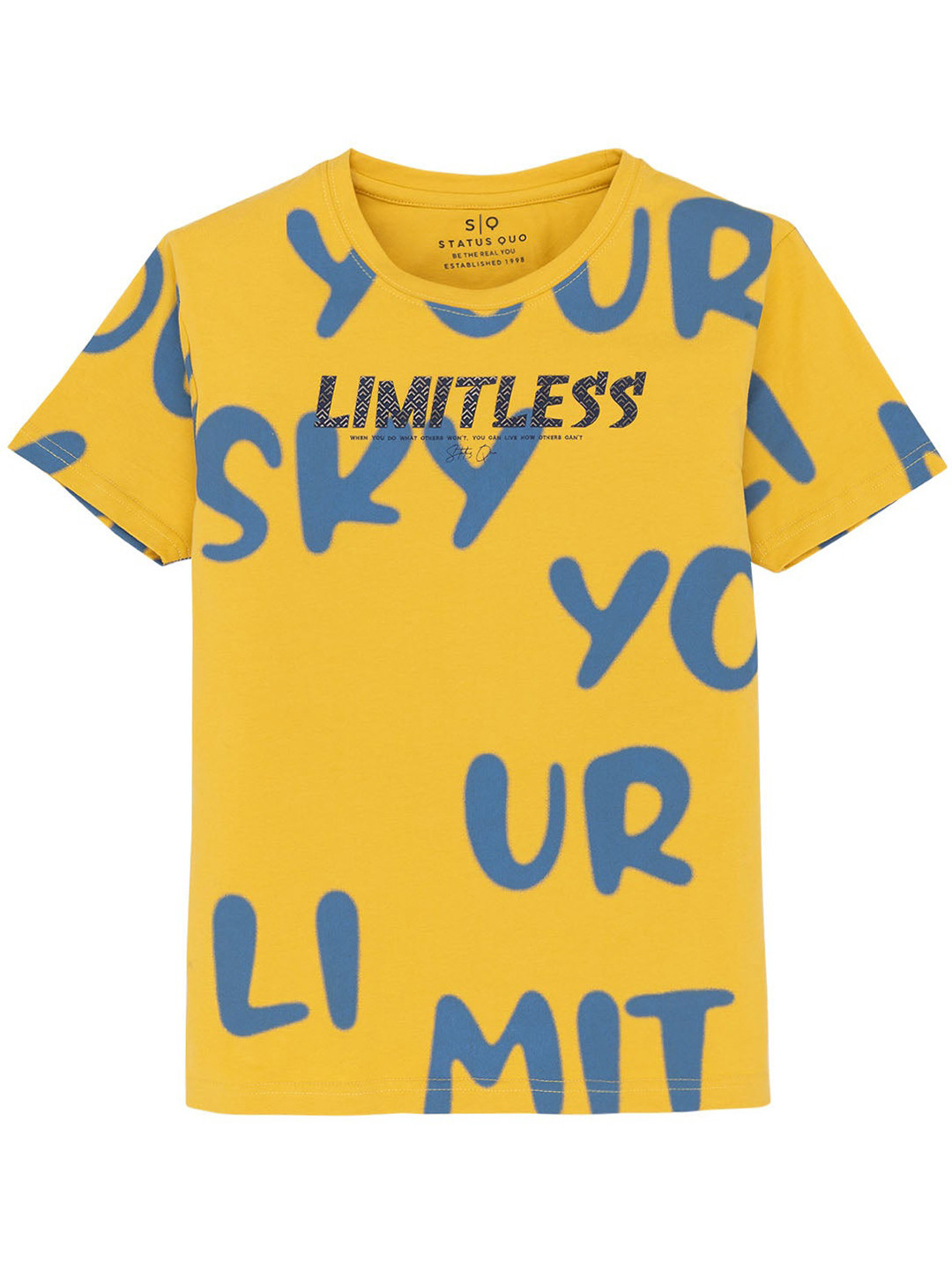 

Status Quo Boys Typography Printed Round Neck Cotton T-shirt, Mustard
