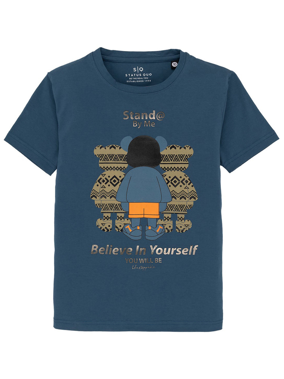 

Status Quo Boys Typography Printed Round Neck Short Sleeves Cotton T-shirt, Blue