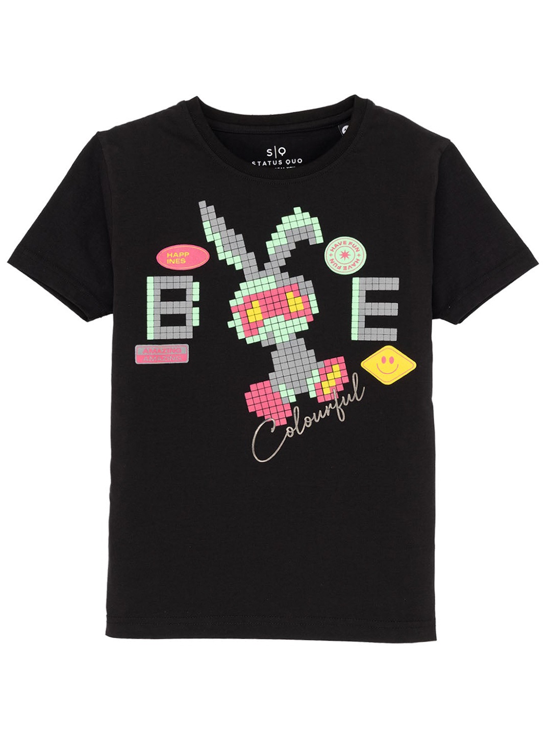 

Status Quo Boys Printed Round Neck Short Sleeves Cotton T-shirt, Black