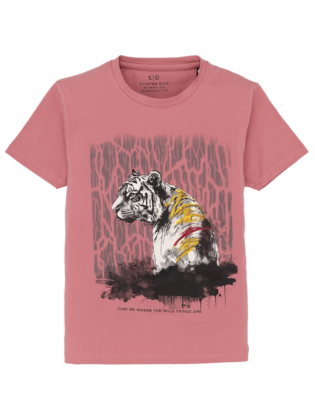 

Status Quo Boys Graphic Printed Round Neck Cotton T-shirt, Coral