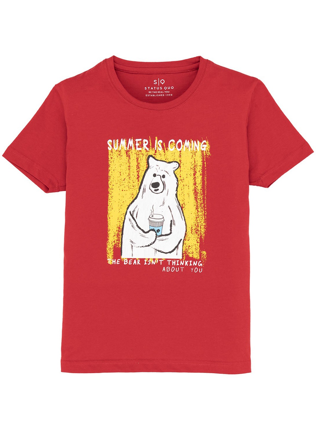 

Status Quo Boys Graphic Printed Round Neck Cotton T-shirt, Red