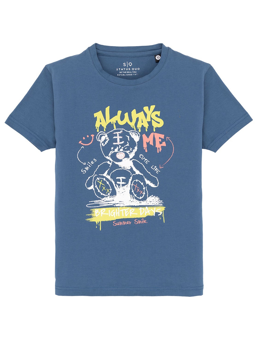 

Status Quo Boys Typography Printed Round Neck Cotton T-shirt, Blue