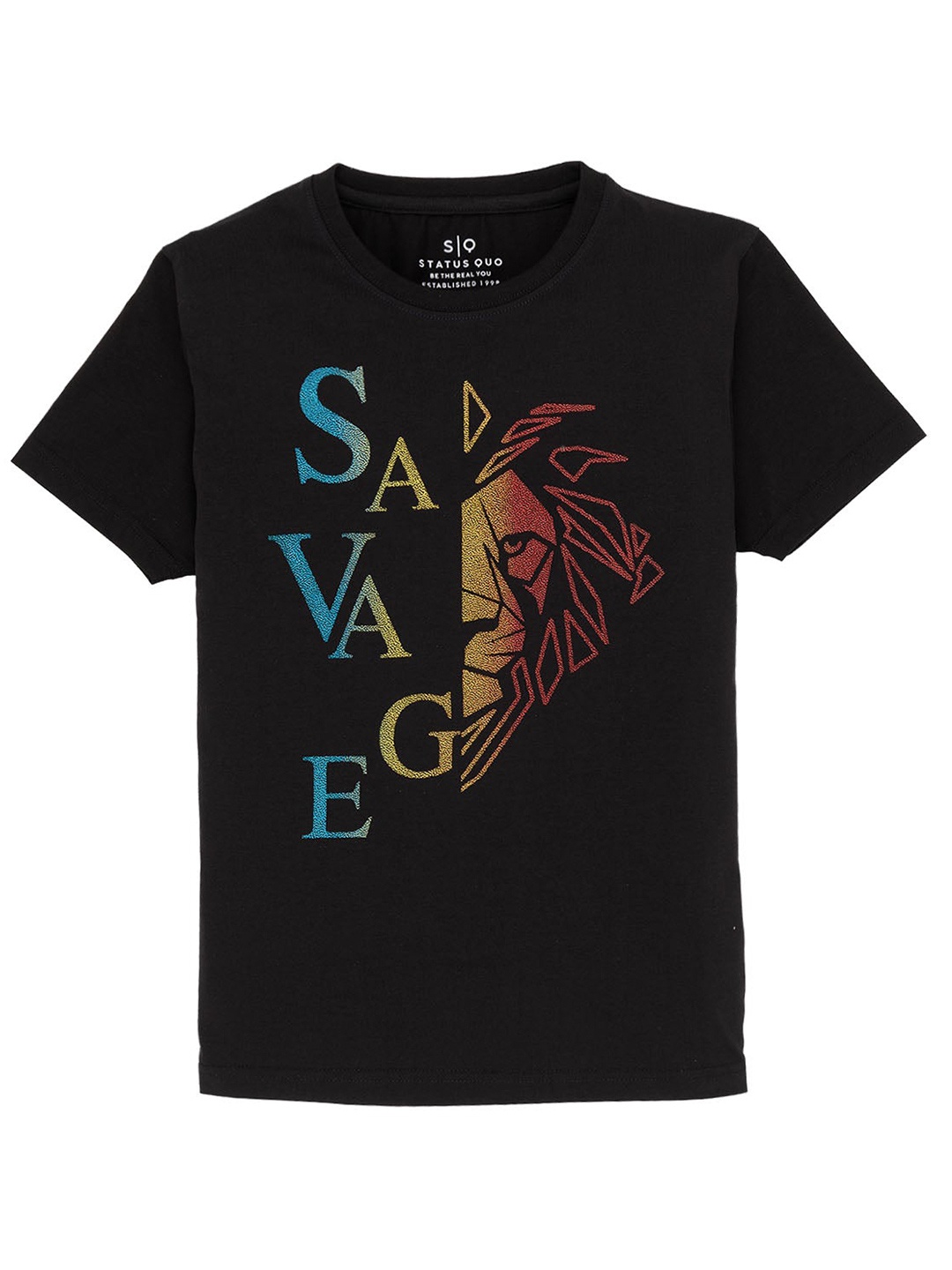 

Status Quo Boys Printed Round Neck Short Sleeves Cotton T-shirt, Black