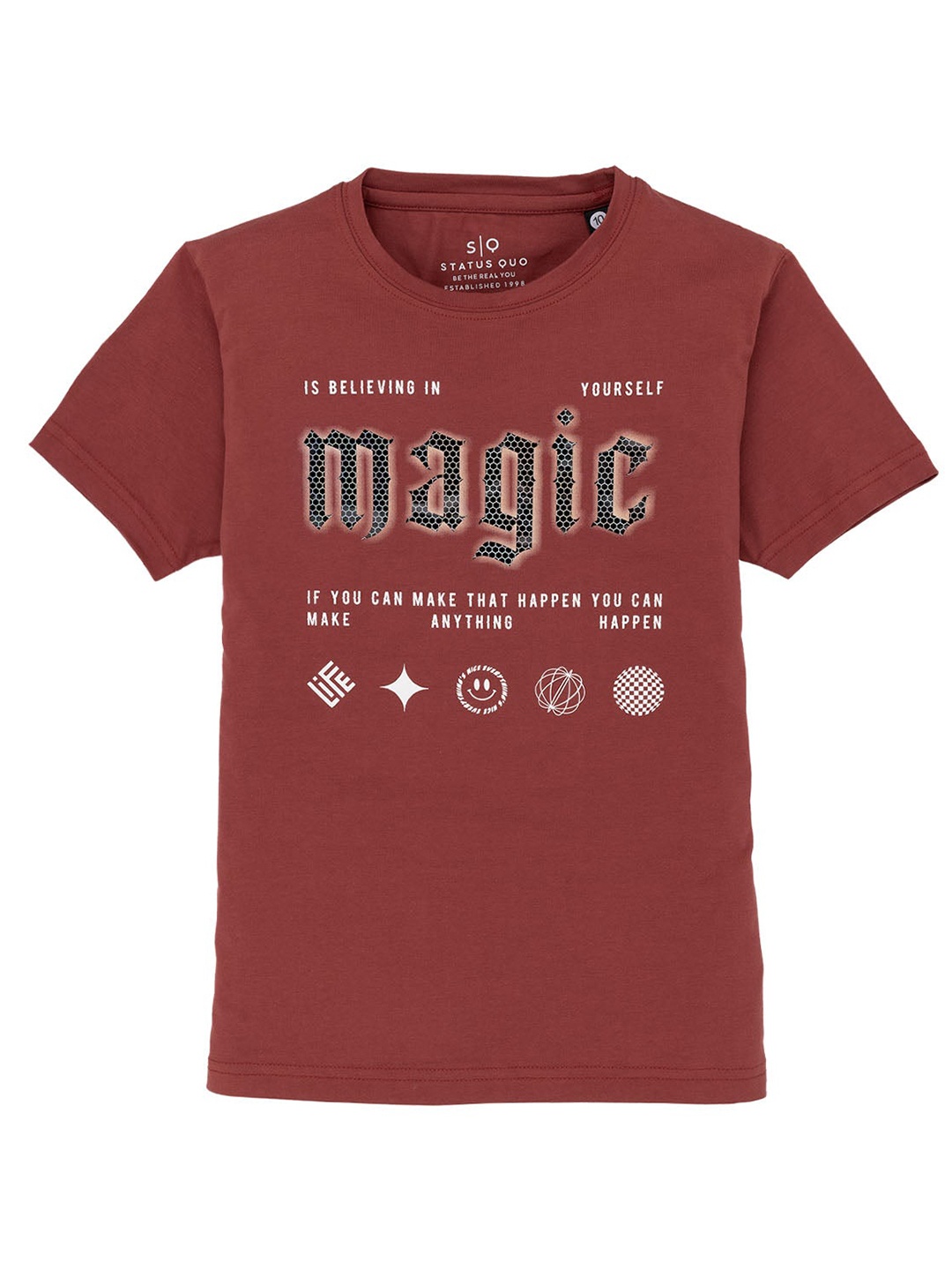 

Status Quo Boys Typography Printed Round Neck Cotton T-shirt, Rust