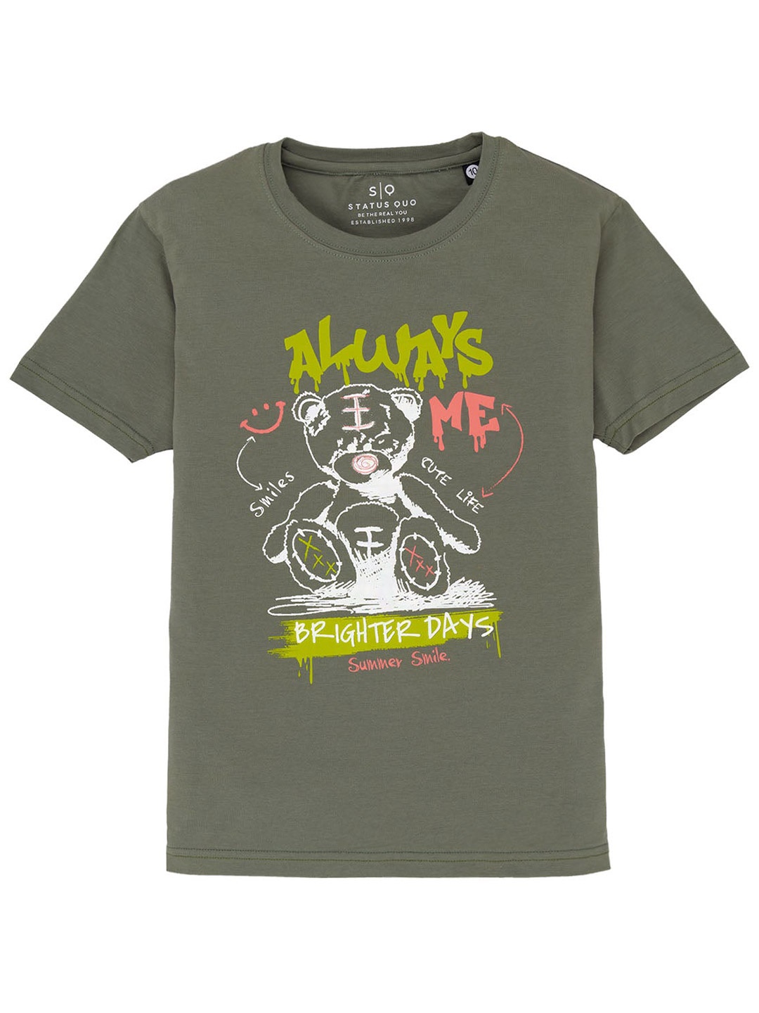 

Status Quo Boys Graphic Printed Cotton T-shirt, Green
