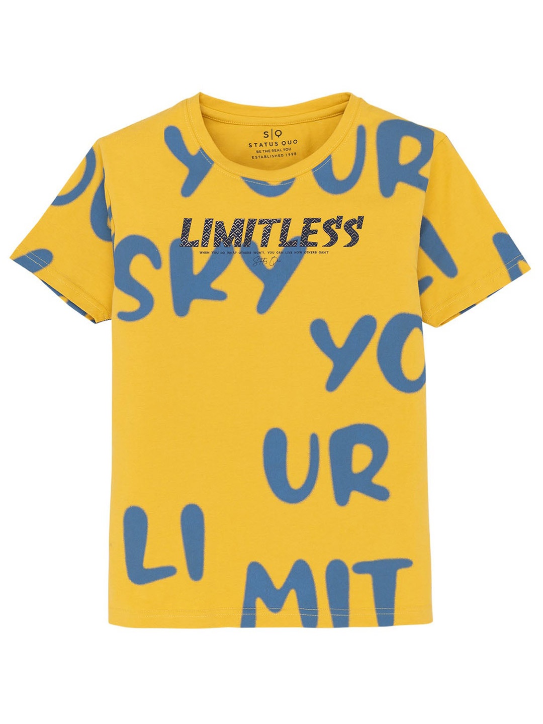 

Status Quo Boys Typography Printed Pure Cotton T-shirt, Mustard