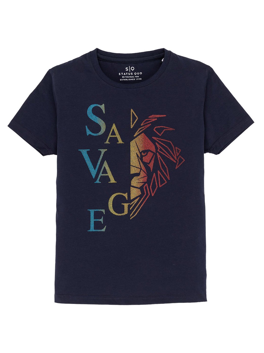 

Status Quo Boys Typography Printed Round Neck Cotton T-shirt, Navy blue