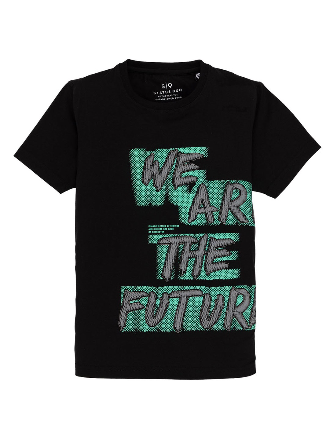 Status Quo Boys Typography Printed Round Neck Cotton T-shirt, Black