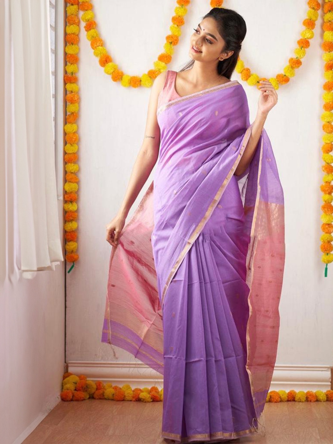 

nirja Fab Ethnic Motifs Zari Kanjeevaram Saree, Lavender