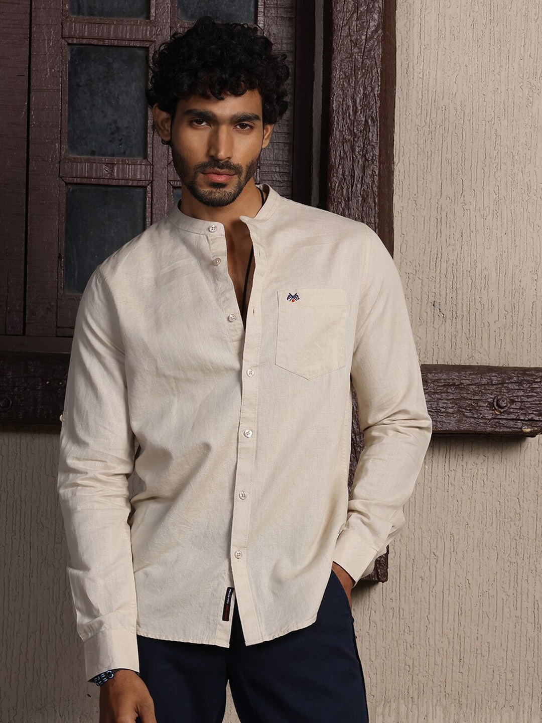 

Thomas Scott Premium Cotton Linen Slim Fit Opaque Casual Shirt, Beige