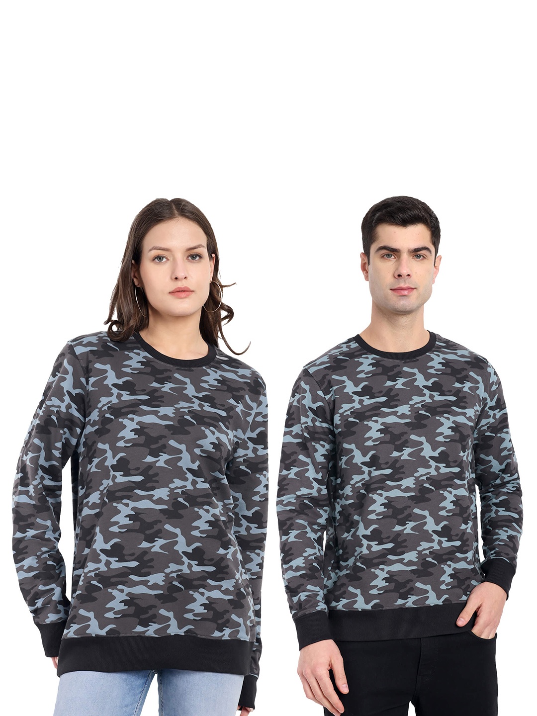 

ONE SKY Unisex Abstract Printed Cotton Pullover Sweatshirt, Grey