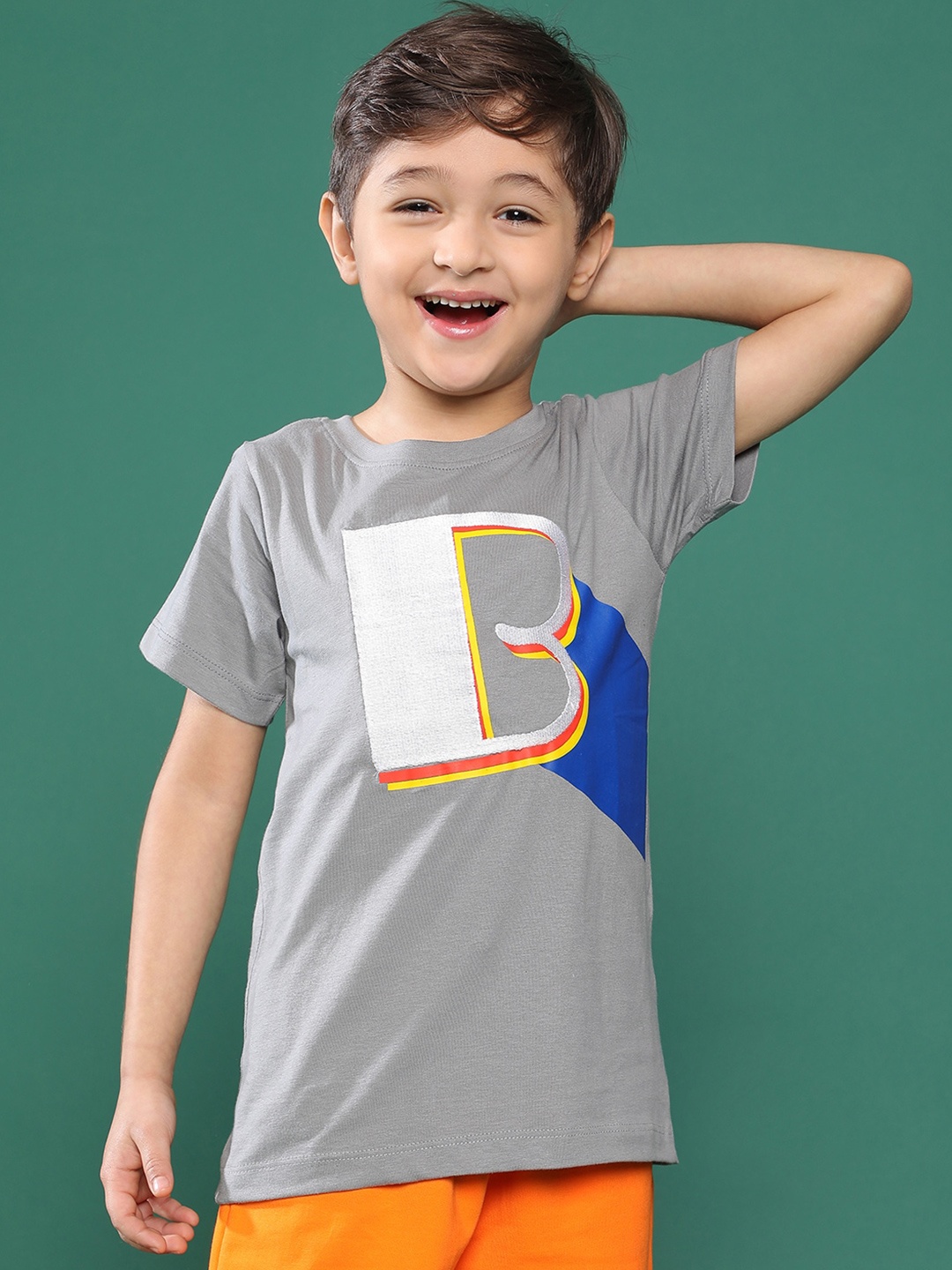 

TALES & STORIES Boys Typography Printed Round Neck Cotton T-shirt, Grey