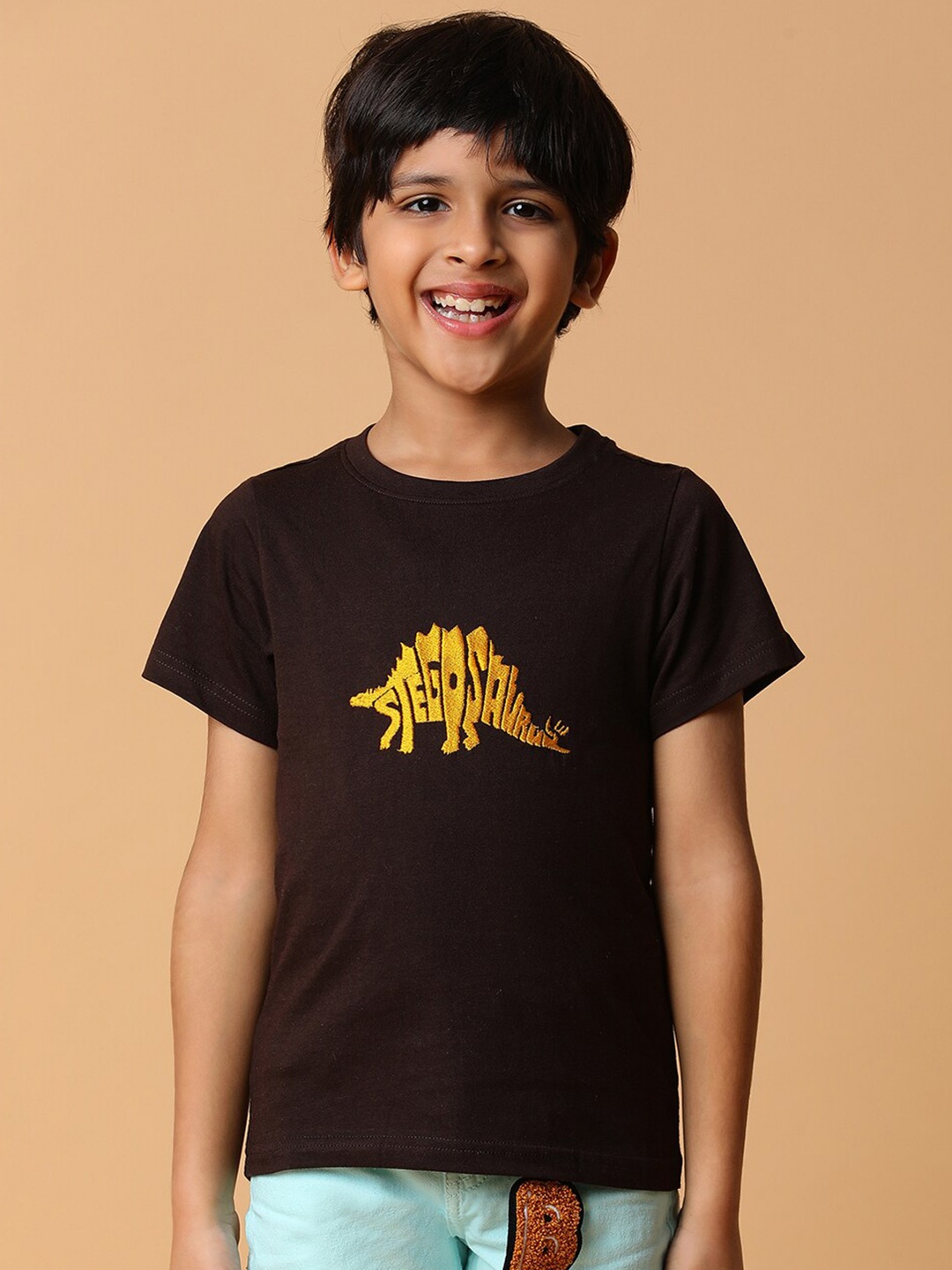 

TALES & STORIES Boys Graphic Printed Round Neck Cotton T-shirt, Brown