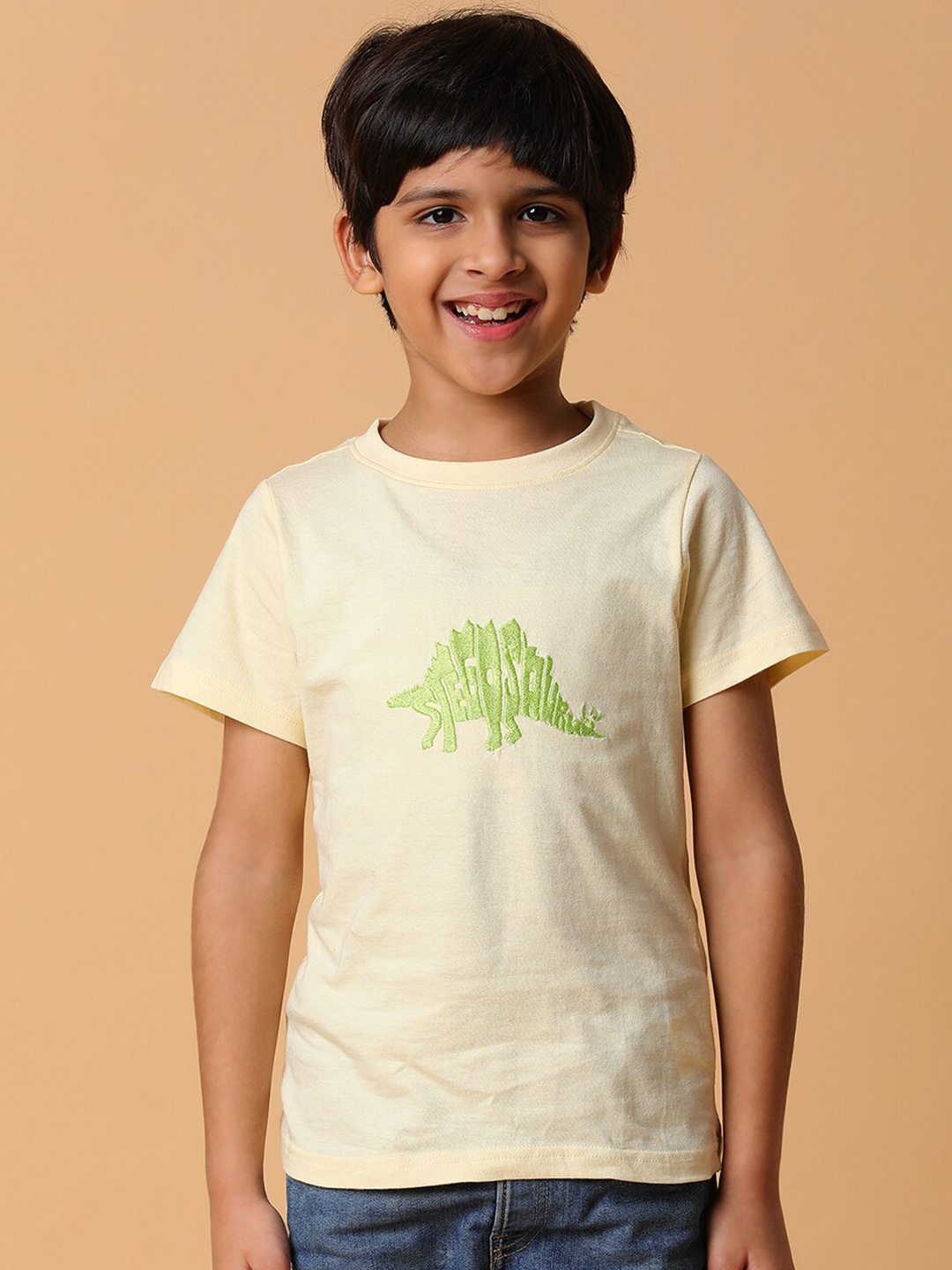 

TALES & STORIES Boys Graphic Printed Round Neck Cotton T-shirt, Beige