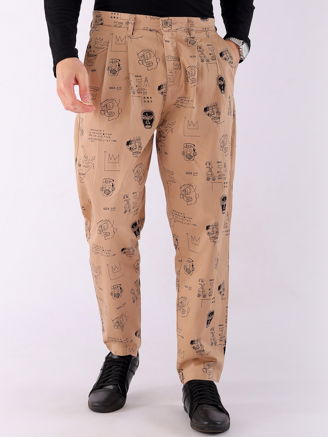 

The Indian Garage Co Men Printed Loose Fit Cotton Joggers, Beige