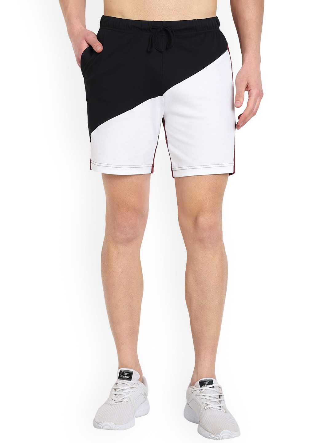 

ONE SKY Men Colourblocked Pure Cotton Shorts, Black