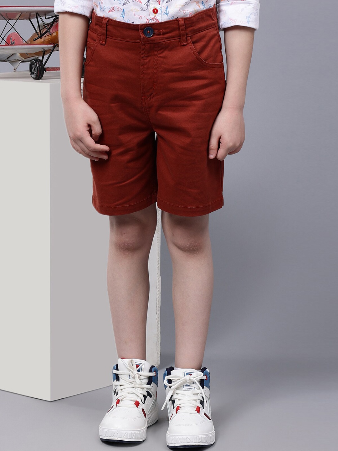 

One Friday Boys Mid Rise Cotton Chino Shorts, Brown