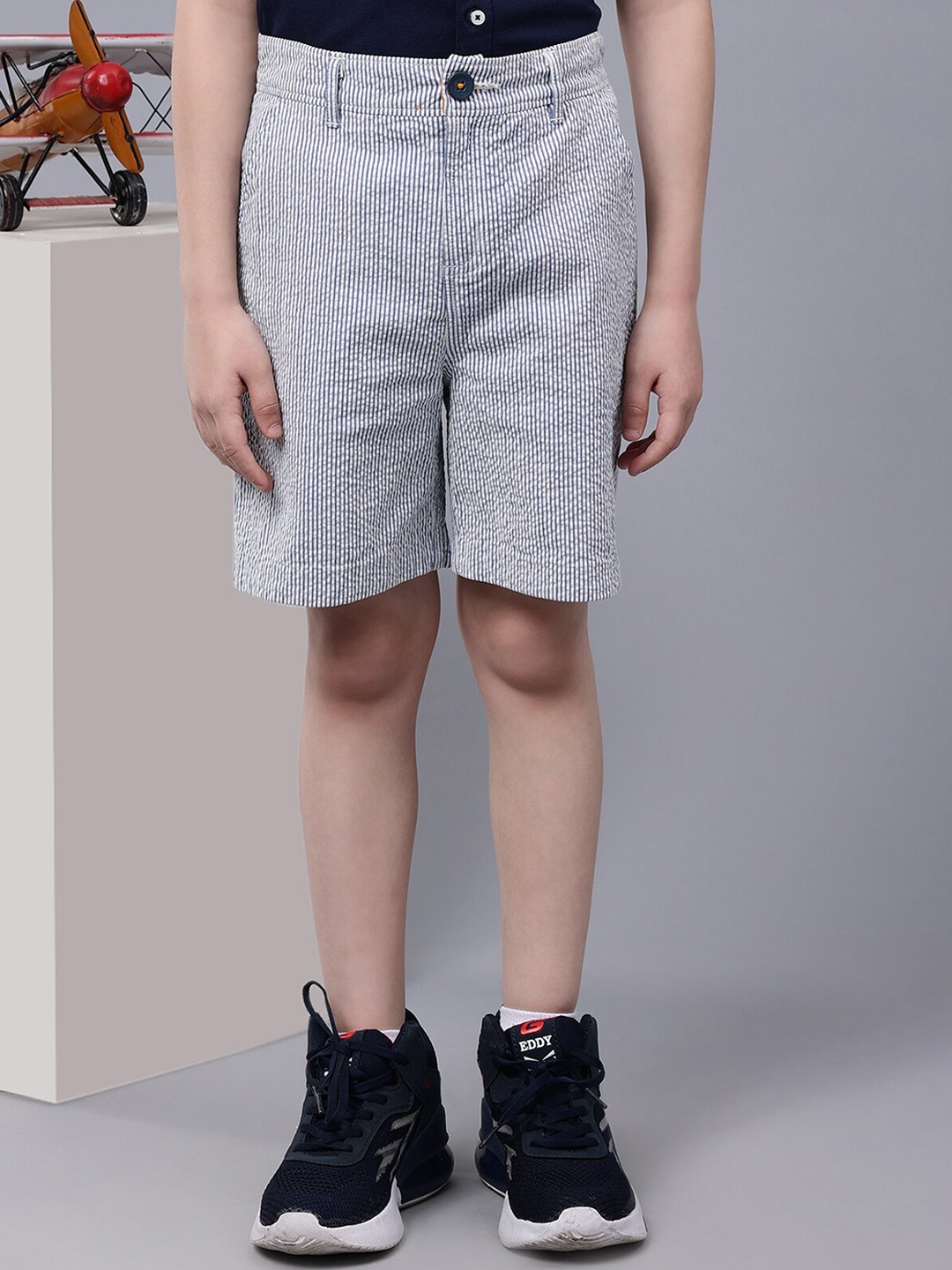 

One Friday Boys Striped Cotton Chino Shorts, Blue