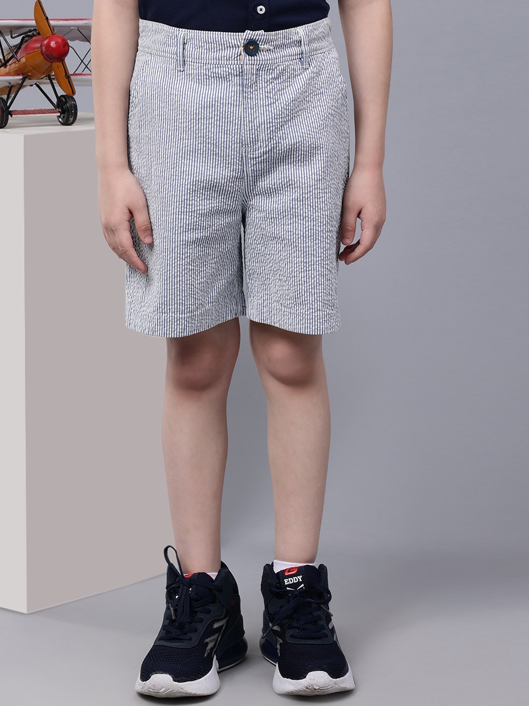 

One Friday Boys Striped Cotton Chino Shorts, Blue