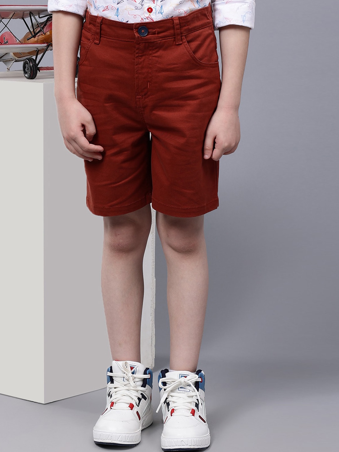 

One Friday Boys Mid Rise Cotton Chino Shorts, Brown