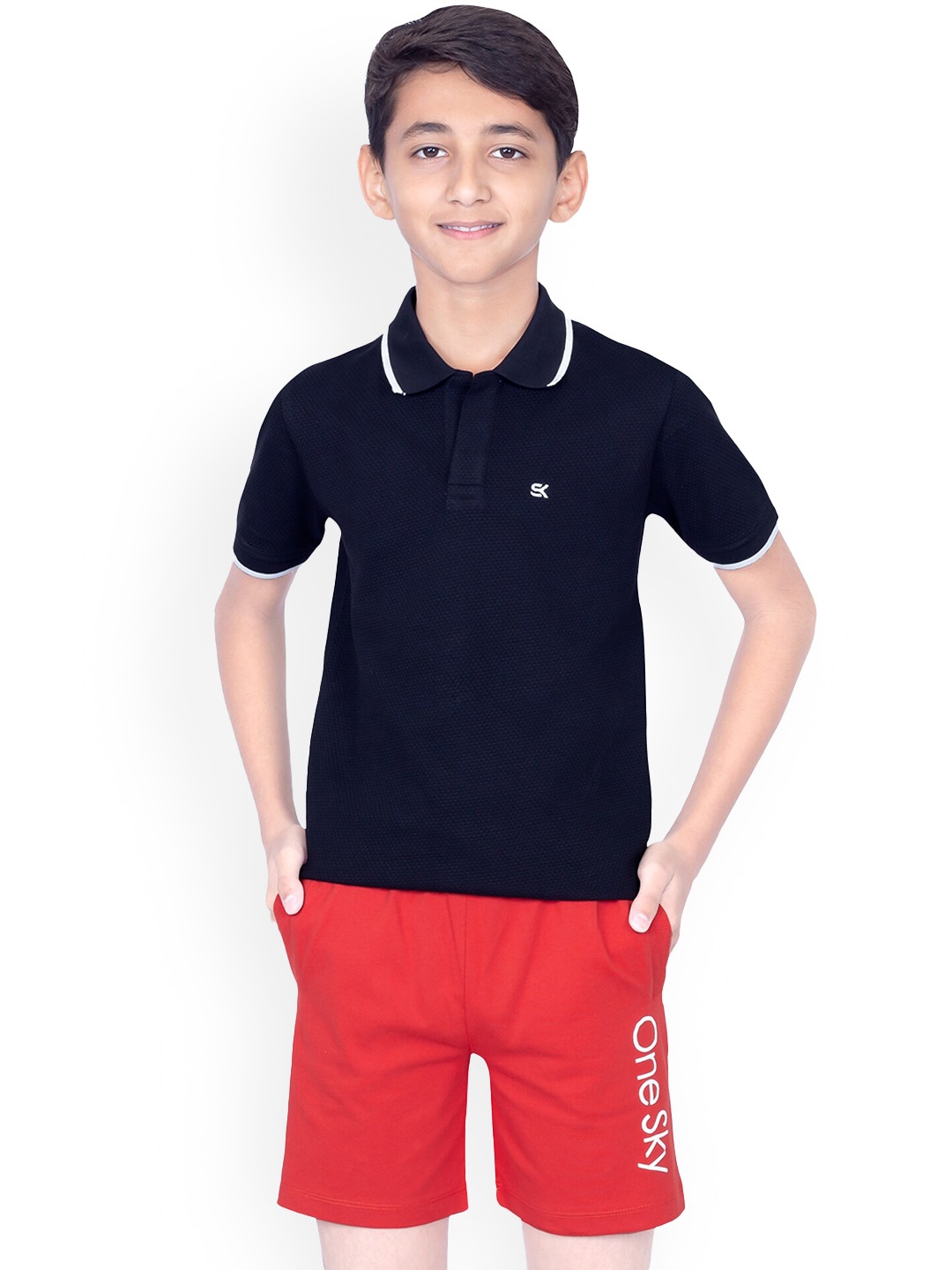 

ONE SKY Boys Mid Rise Pure Cotton Shorts, Red