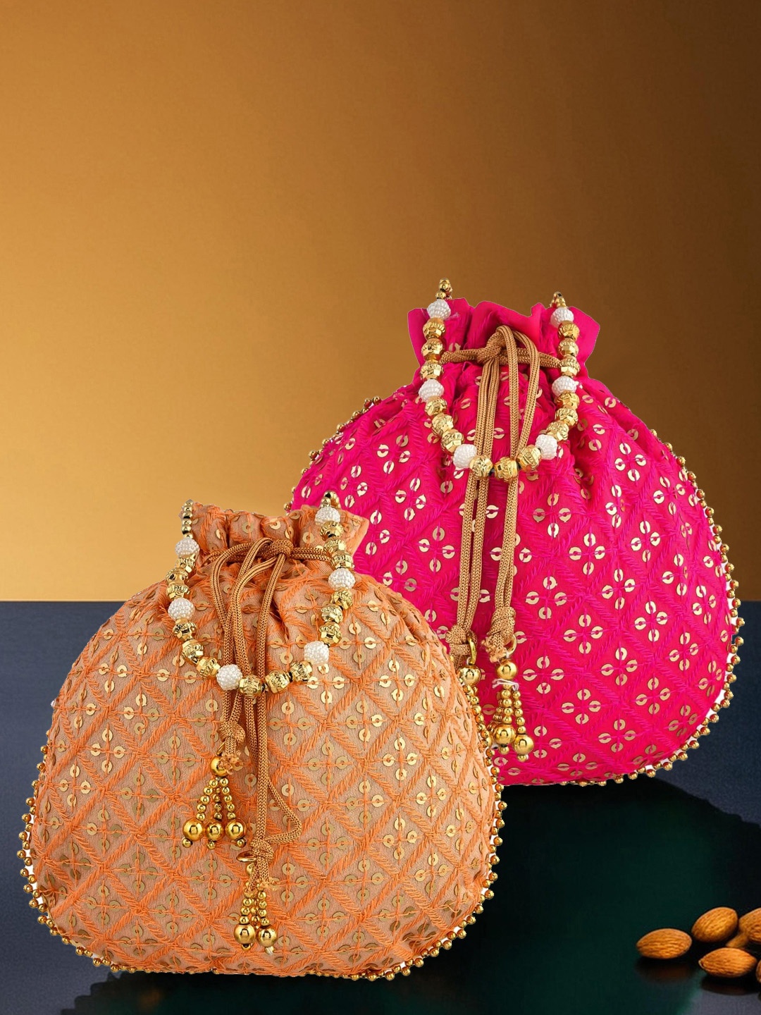 

Kuber Industries Set Of 2 Embellished Embroidered Potli Clutch, Pink