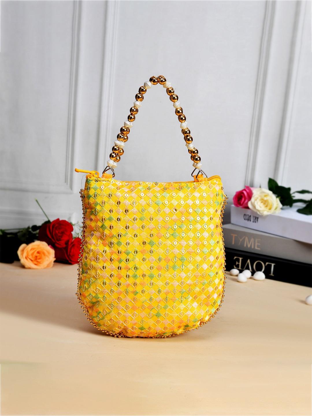 

Kuber Industries Set Of 2 Embellished Silk Potli Clutches, Yellow