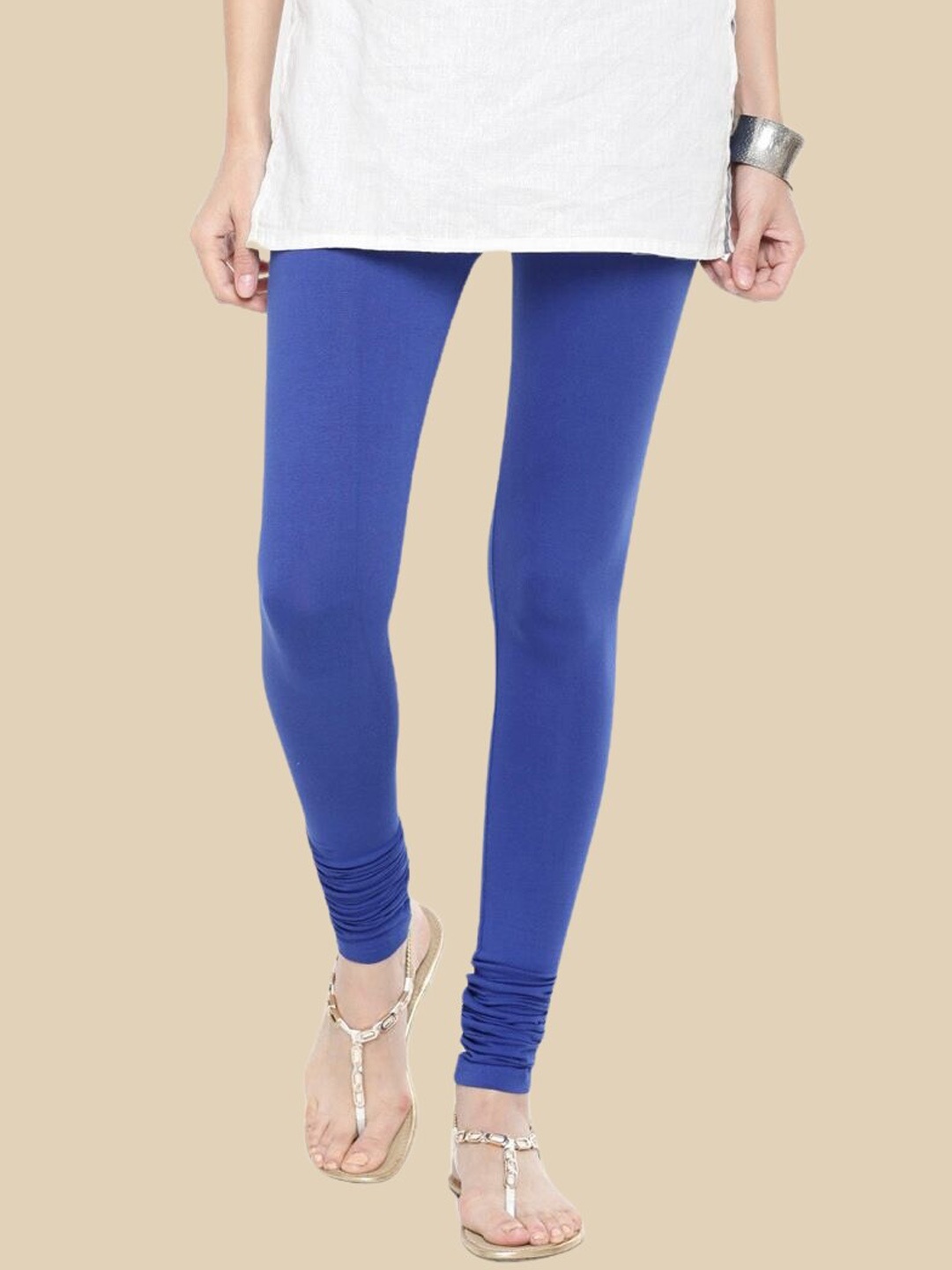 

De Moza Women Cotton Churidar-Length Leggings, Blue