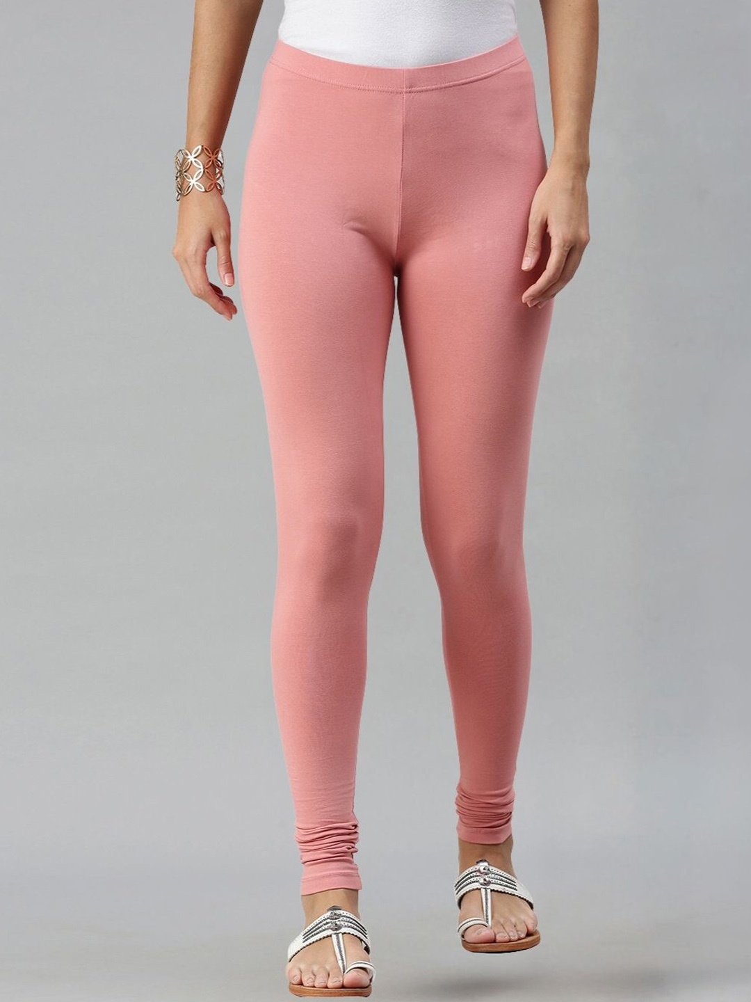 

De Moza Women Cotton Churidar-Length Leggings, Peach