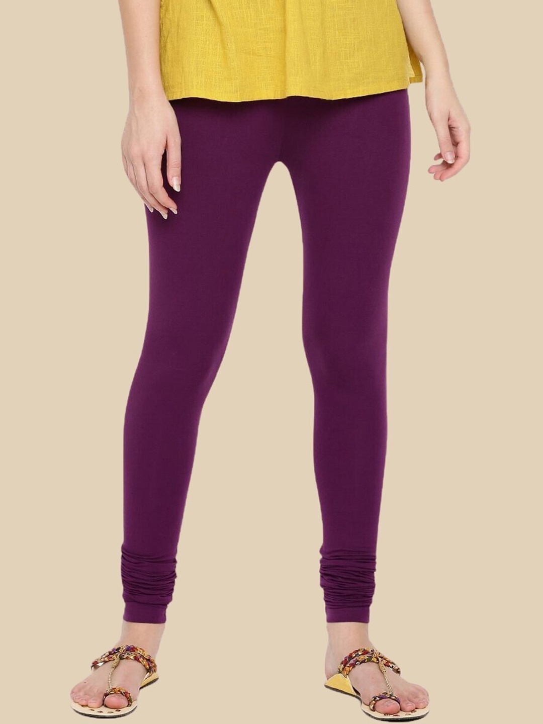 

De Moza Women Cotton Churidar Length Leggings, Purple