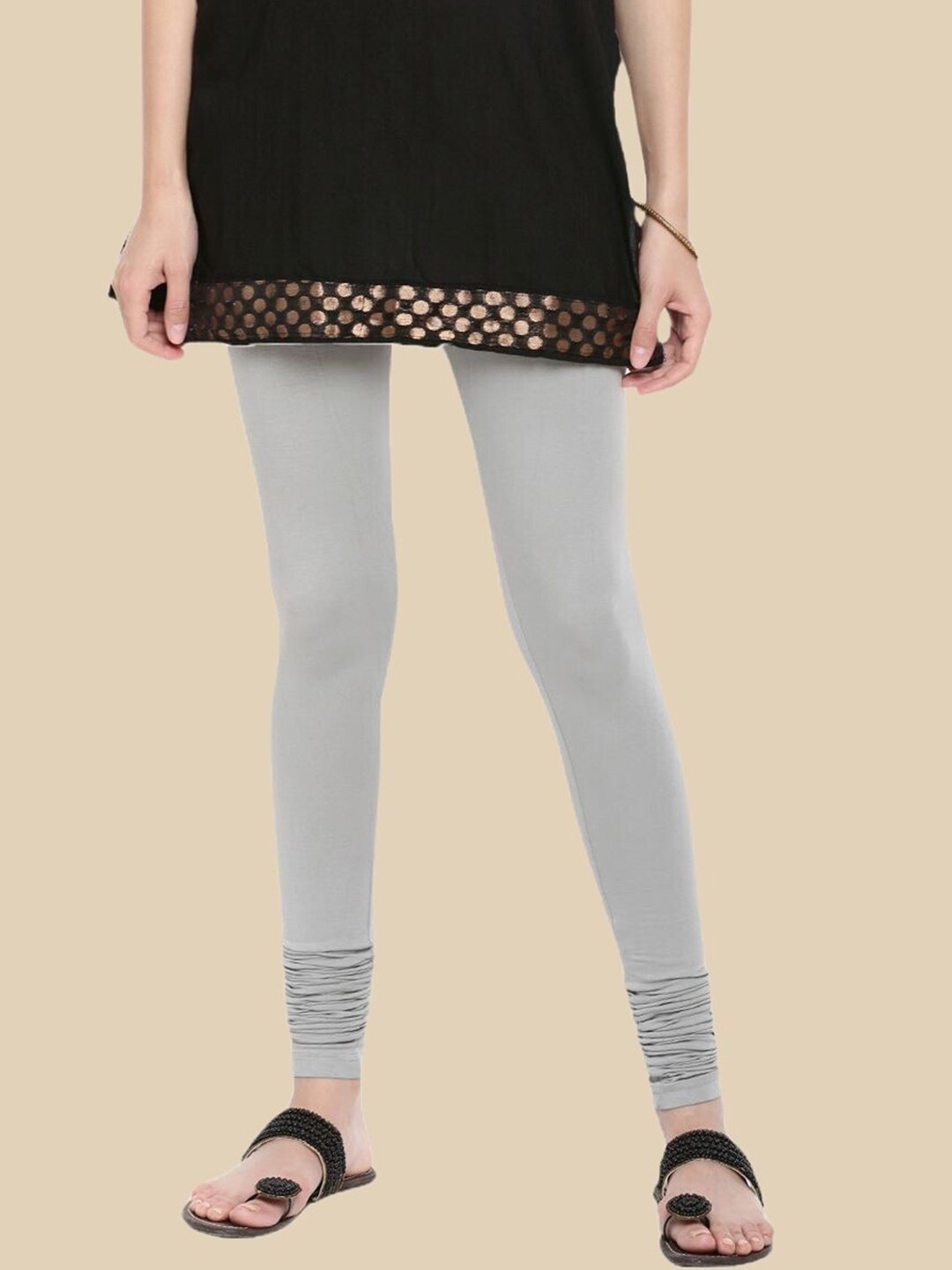 

De Moza Women Churidar-Length Cotton Leggings, Grey melange
