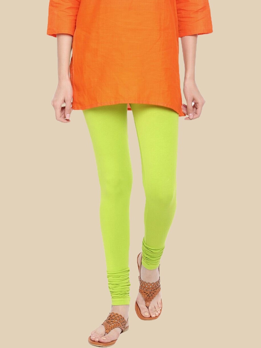 

De Moza Women Cotton Churidar-Length Leggings, Lime green